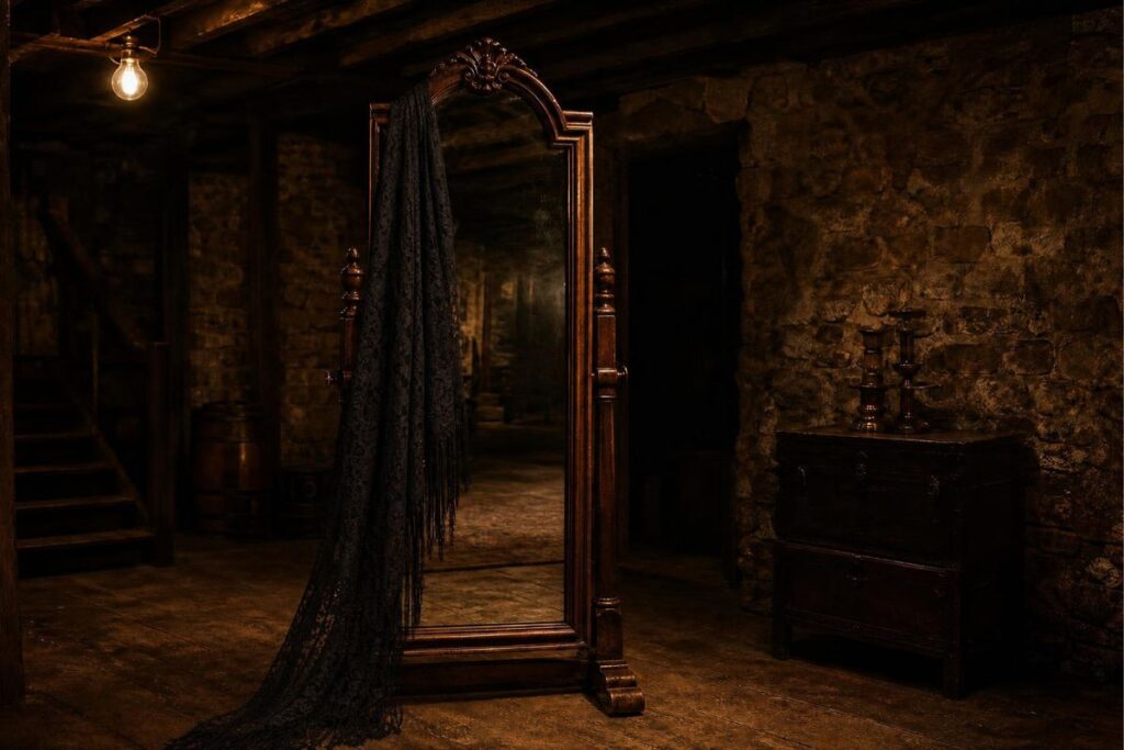 Enchanted mirror in darkish fiction urban fantasy world. Skye Quest series.